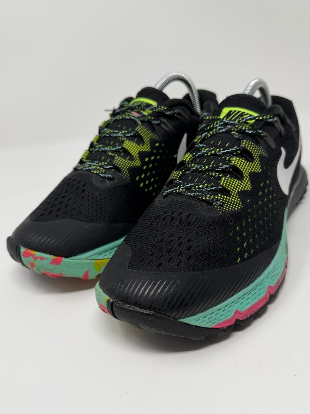 Women’s Nike Black & Neon Green Running Shoes with Teal & Pink Accents Sz. 9.5
